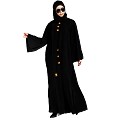 Loose fit abaya with embroidery button work- Black Loose fit abaya with embroidery button work- Black